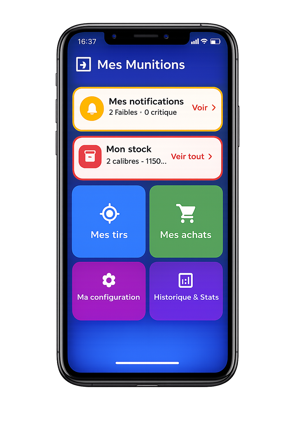 home page application MesMes gestion des munitions