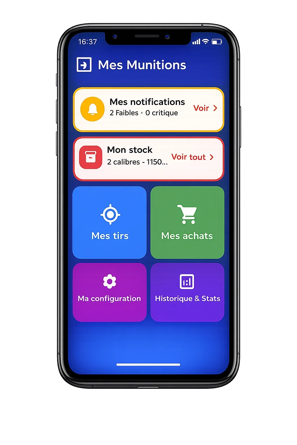 home page application MesMes gestion des munitions